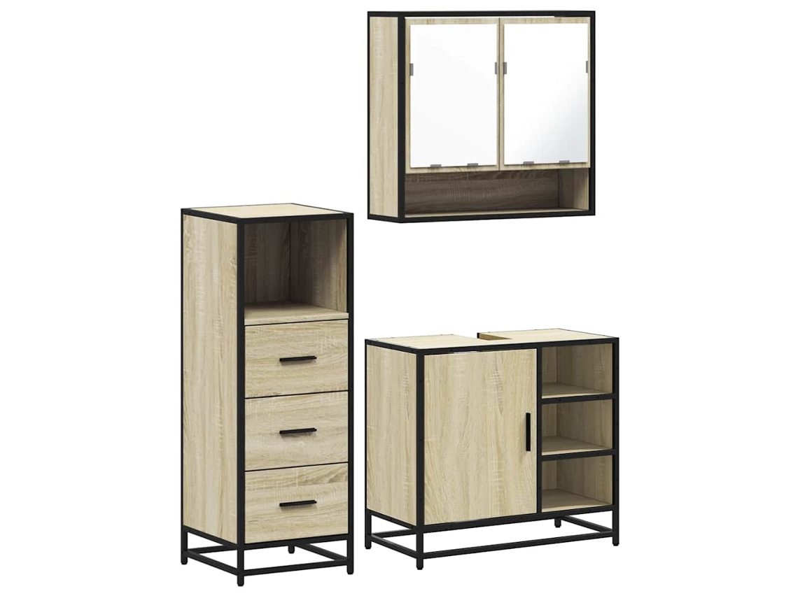 Maison Exclusive - 3 Pcs Conj. Móveis Casa Banho Derivados Madeira Carvalho Sonoma