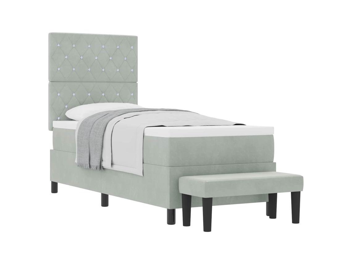 Cama Box com Colchão Cinzento Claro Veludo MAISON EXCLUSIVE (80x200 cm)