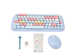 Combo De Teclado E Mouse Sem Fio 84 Teclas Azul Claro