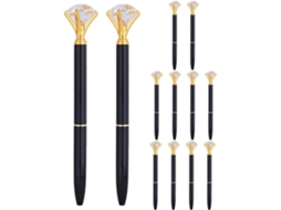 Conjunto de 12 Canetas Esferográficas Metal com Cristais, Retráteis, para Uso Pessoal e no Escritório, Anotaçõ