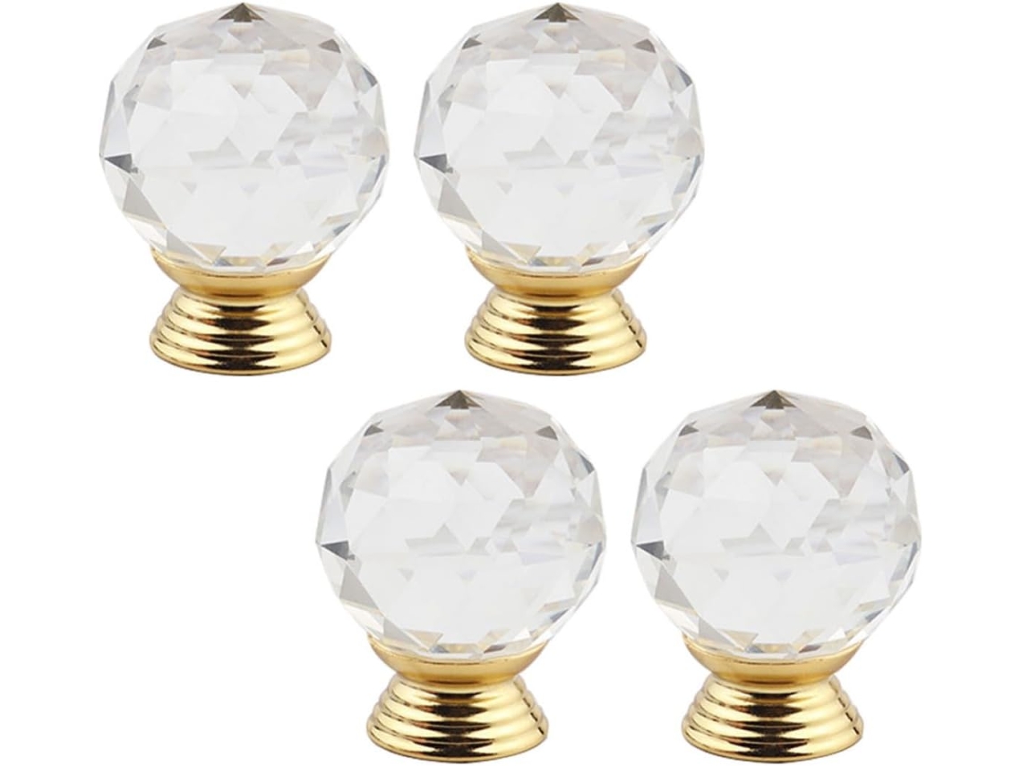 Puxadores De Gaveta Dourados Abaodam, Base Em Liga De Zinco E Formato Bola Cristal, 4 Peças, Fácil Instalação Para