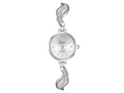 Relógio de Pulso Feminino com Pulseira de Liga e Strass Mostrador Redondo Quartzo Branco Prateado