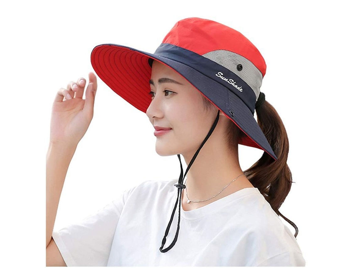 2026-sombrero De Sol Para Mujer Verano Protección Uv Plegable Ala Ancha Con Correa Antiviento Rojo