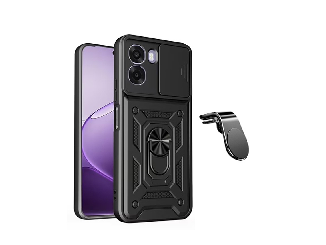 Kit Suporte De Carro Magnético L Capa De Proteção Militar Magnética Janela Deslizante Gift4me Para Oppo A6x - Preto