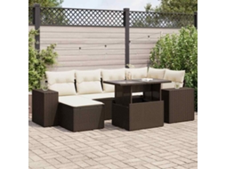 Vidaxl 7 Pcs Conjunto de Sofás Jardim C/ Almofadões Vime Pe Castanho