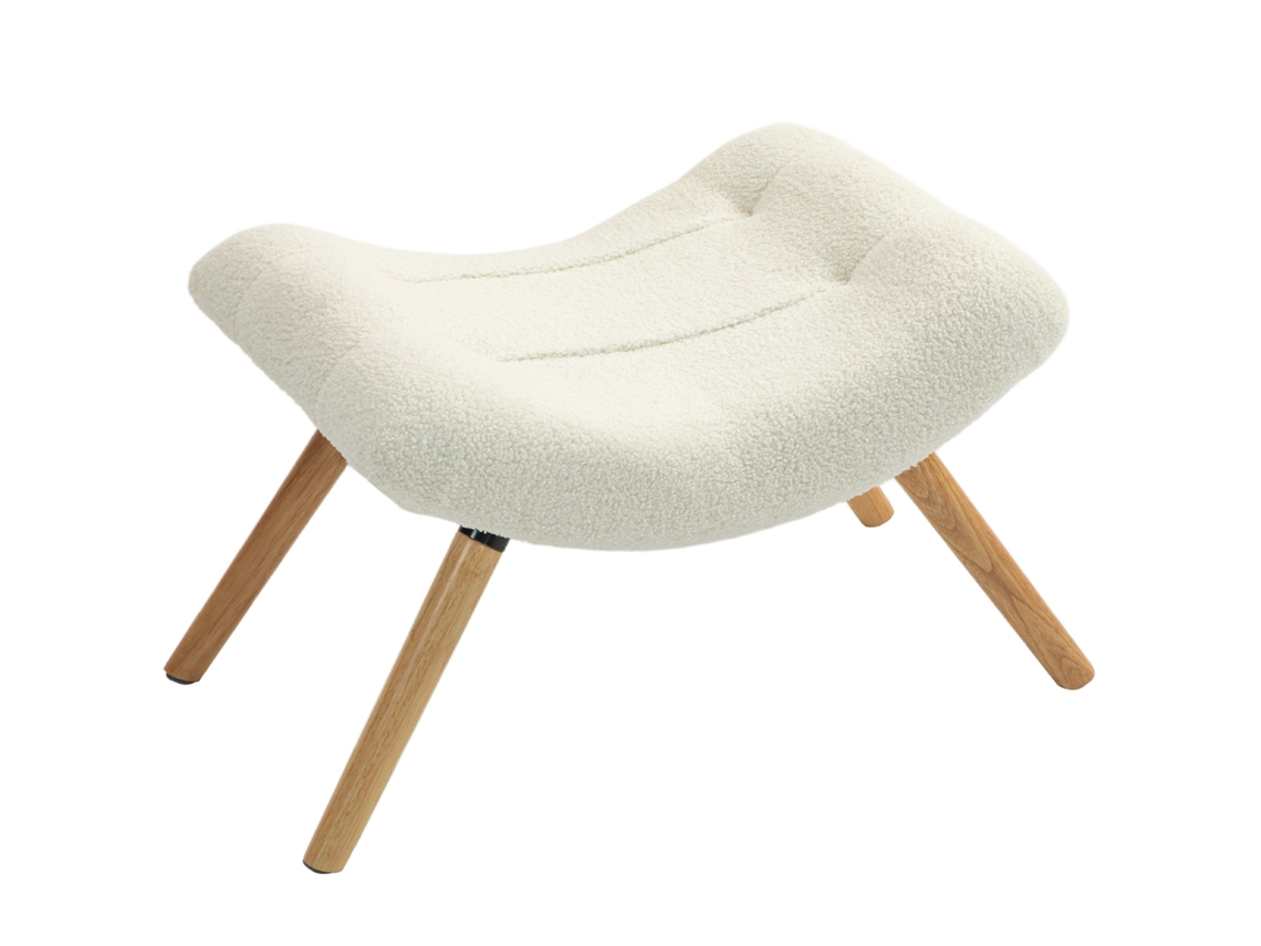 Banquinho Moderno Com Capa De Fleece E Pernas, Cor Branco E Creme, Em Madeira, Para Sala De Estar E Quarto E Corredor, Com Estofado