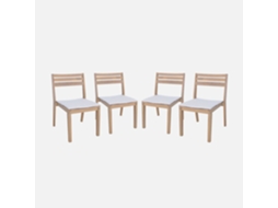 Cadeiras De Jardim Em Madeira De Acácia Com Almofada, Set De 4, Beige Sweeek