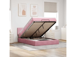 Vidaxl Estrutura De Cama Otomana Com Colchão 140x200 Cm Veludo Rosa