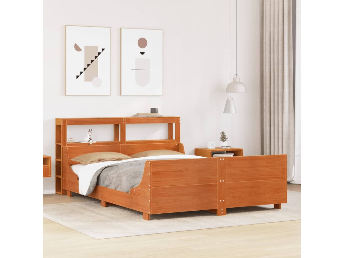Vidaxl Cama Sem Colchão 160x200 Cm Madeira Pinho Maciço Castanho-mel
