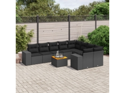 Vidaxl 10 Pcs Conjunto Sofás De Jardim C/ Almofadões Vime Pe Preto