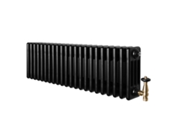Radiador Tradicional 4 Colunas 300x1010 Mm Preto 1114 w + Válvulas Termostáticas – Aço Carbono, Suportes Incluídos,