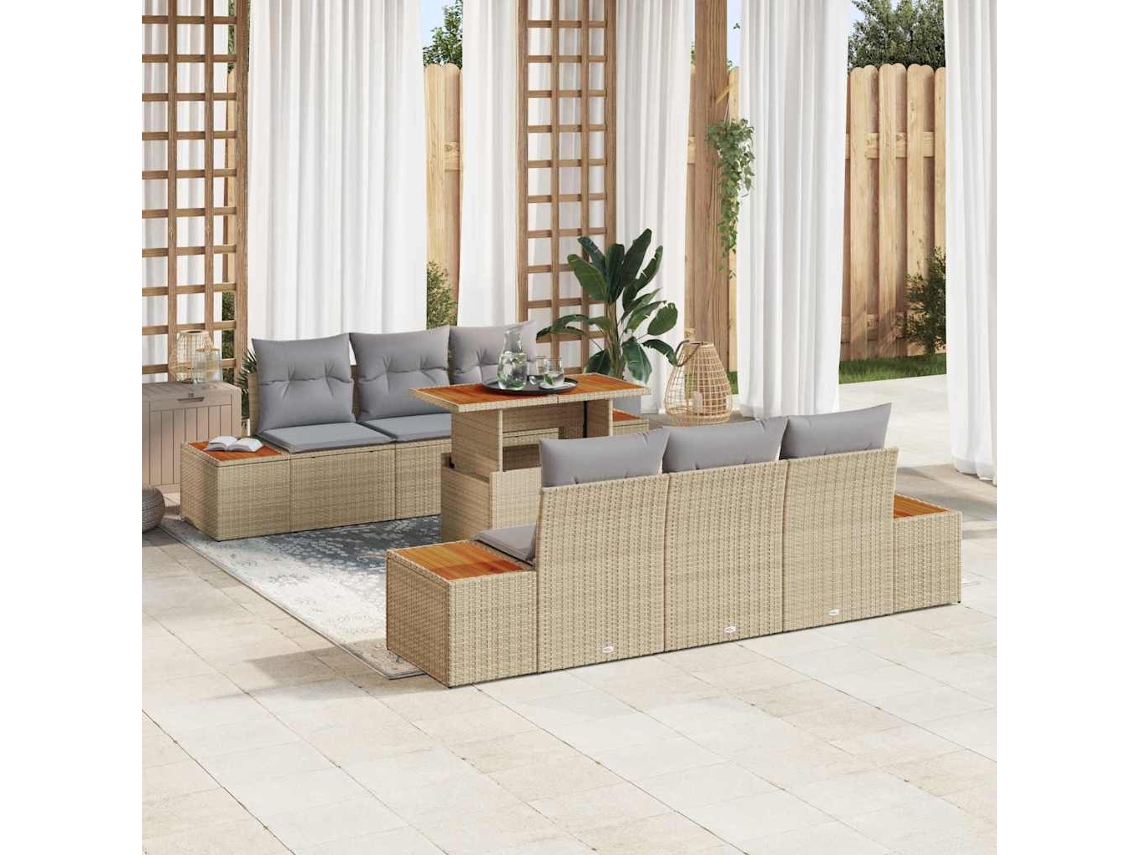 Vidaxl Conjunto De Sofá De Jardim 7 Unid. Bege Rattan Sintético