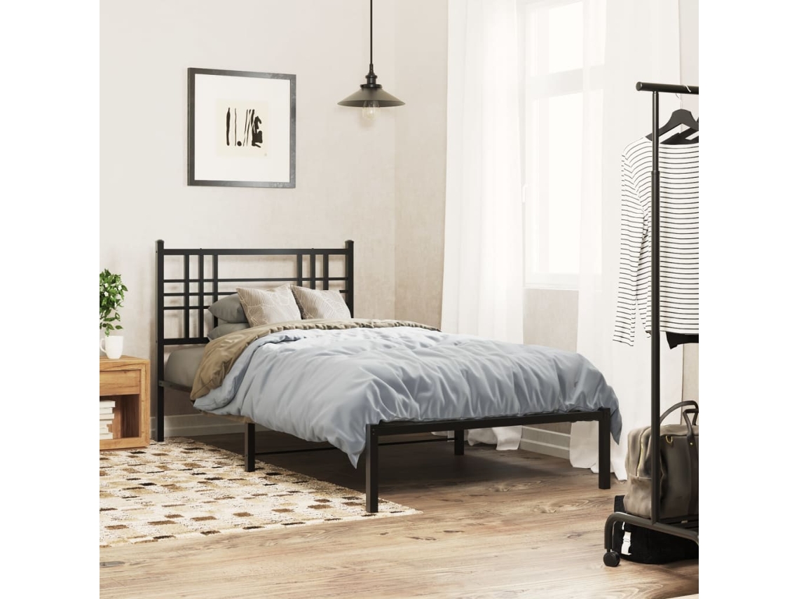 Vidaxl Estrutura De Cama Com Cabeceira 90x190 Cm Metal Preto
