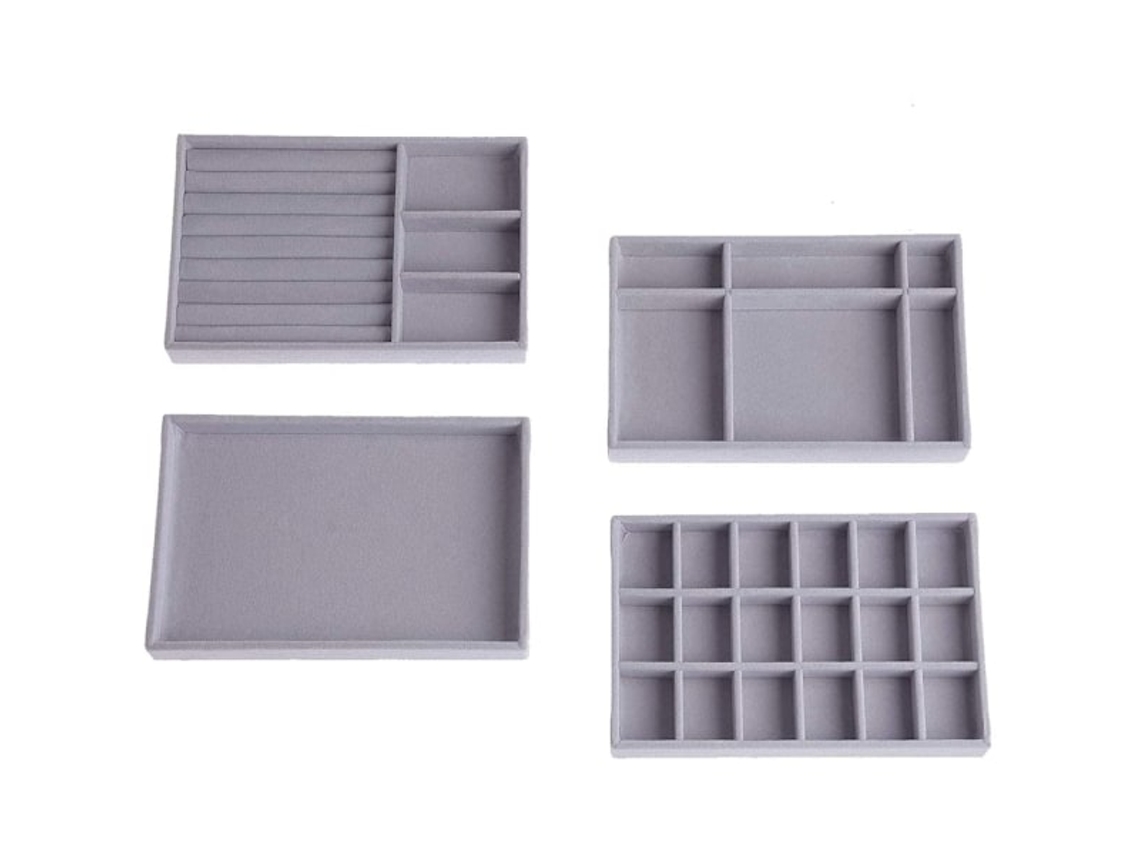 Lurelia Bandeja Para Joias, 4 Bandejas, Removível, Para Anéis E Brincos, 21 X 12,5 X 2,7 Cm, Cinzento, Arrumação Elegante