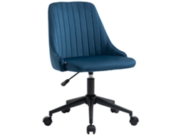 Cadeira de Escritório de Veludo Azul com Altura Ajustável. Cadeira e Rodas Giratoriais Ergonômicas de 360°. 50x58x77 87cm Ge