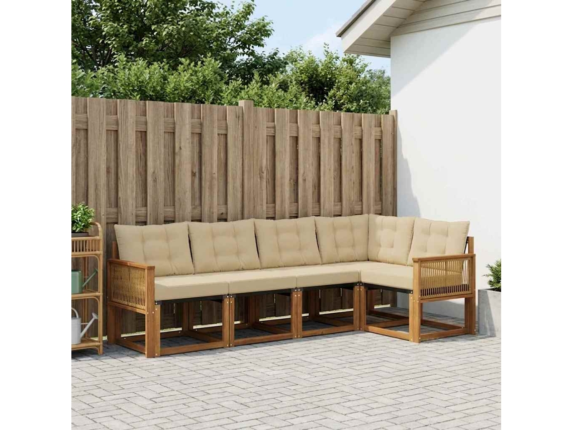 Vidaxl Conjunto De Sofás Para Exterior 5 Unid. Natural E Bege