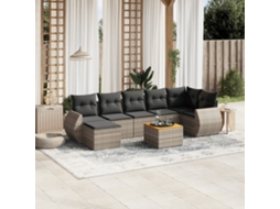 Vidaxl 8 Pcs Conjunto Sofás De Jardim C/ Almofadões Vime Pe Cinzento