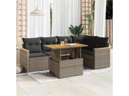 Vidaxl 6 Pcs Conjunto Sofás Jardim Com Almofadões Pe/acácia Cinzento