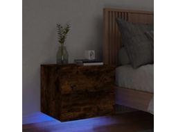 Vidaxl Mesa De Cabeceira De Parede Com Luzes Led Carvalho Fumado