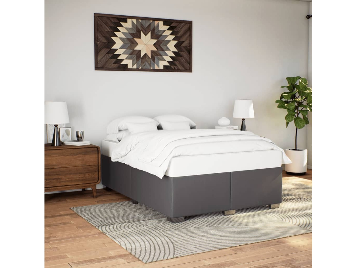 Estrutura De Cama 140x200 Cm Couro Artificial Cinzento