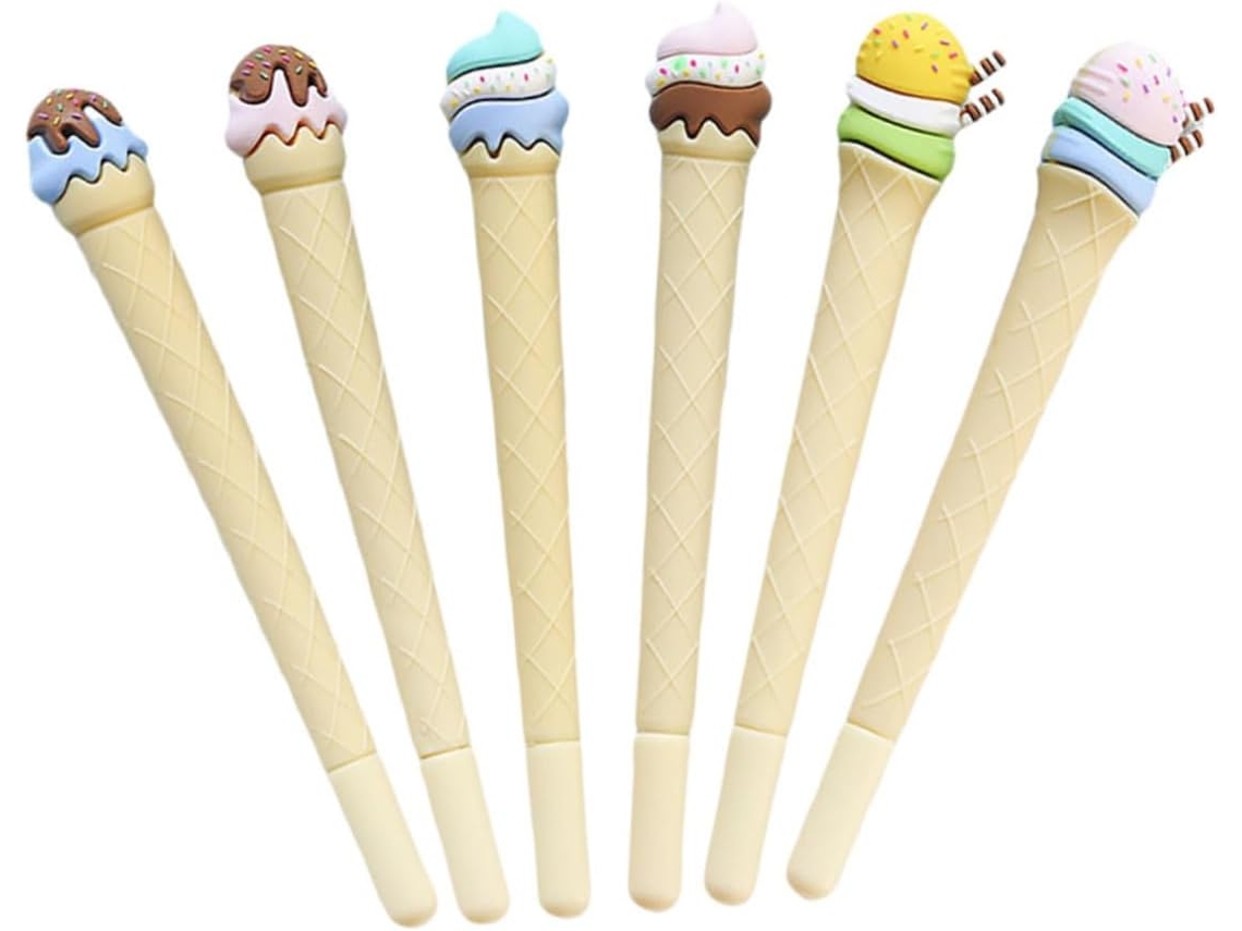 Conjunto De 6 Canetas Em Gel Azuis Lalafina Com Estampa Sorvete, Para