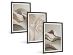 Quadros Decorativos Para Parede Ondas Abstratas Em Bege Moldura Preta Imagens Para Um Quarto Infantil Espelharte (3 Piezas De 40x60 Cm)