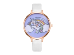 Relógio Analógico Feminino Simples de Quartzo com Pulseira de Couro Pu Slim Zhoulianfa Branco