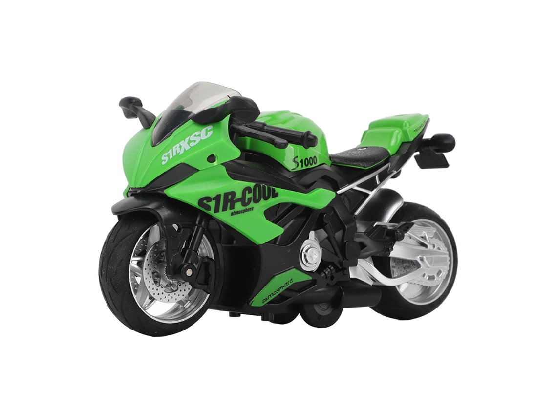 Ats brinquedo Moto de Liga com Recuo, Efeitos Sonoros e de Luz, Modelo de Moto Simulador Verde