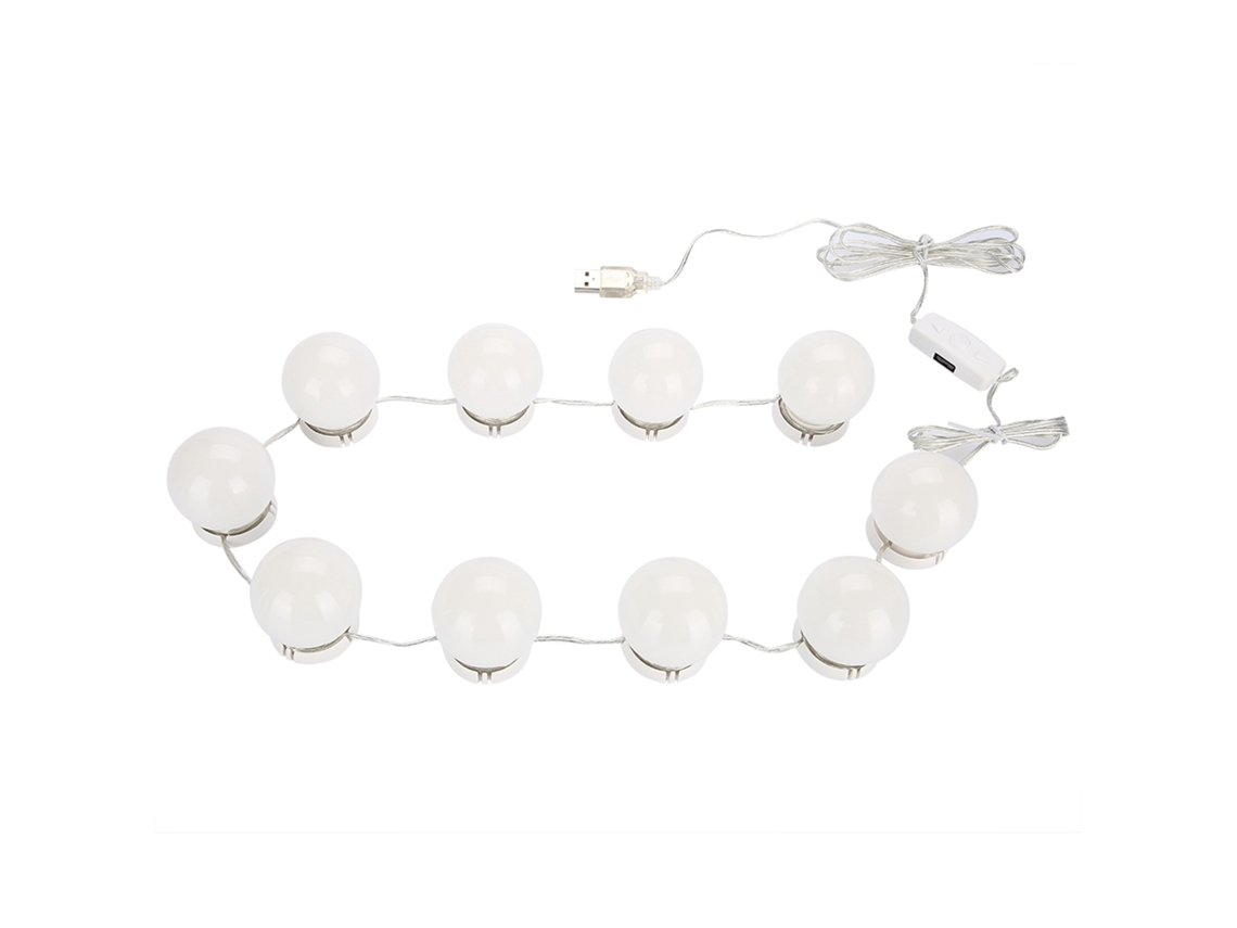 Kit De Lâmpadas Led Para Espelho De Vanidade E Farol (10 Lâmpadas) - Ajustável Em Brilho E Com Carregamento Usb