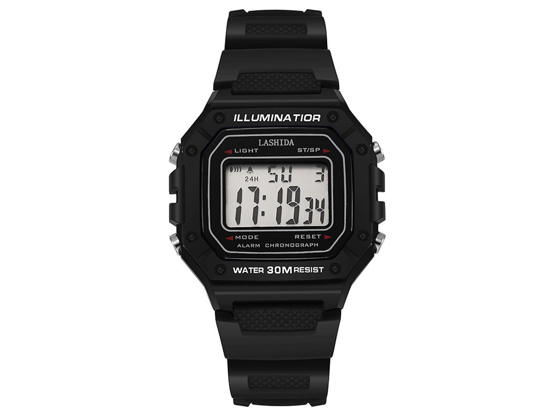 (preto) Relógio Digital, Visor Led, Pulseira Esportiva Quadrada De Silicone, Resistente A Choques E À Prova D'água.