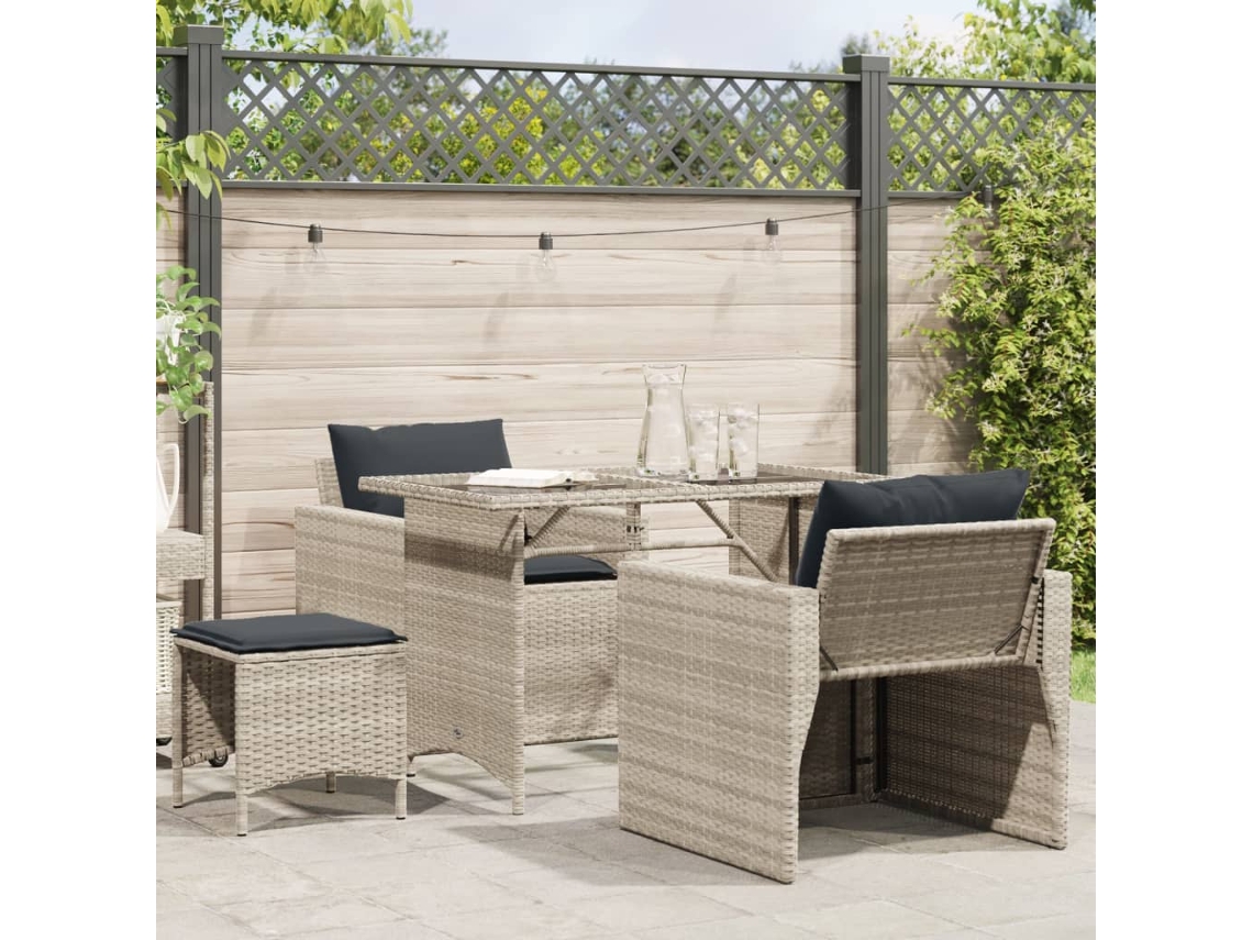 Vidaxl 4 Pcs Conj. Sofás Jardim C/ Almofadões Vime Pe Cinzento-claro