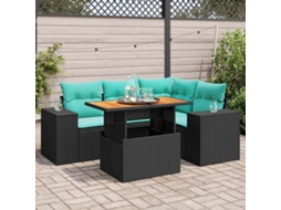 Vidaxl 5 Pcs Conjunto Sofás De Jardim Com Almofadões Vime Pe Preto