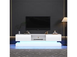 Tv Rack 160x35x40,5cm, Branco Brilhante, Led, 2 Gavetas, Controle Por App, Antiderrubante, Para Tvs De 60 Polegadas.