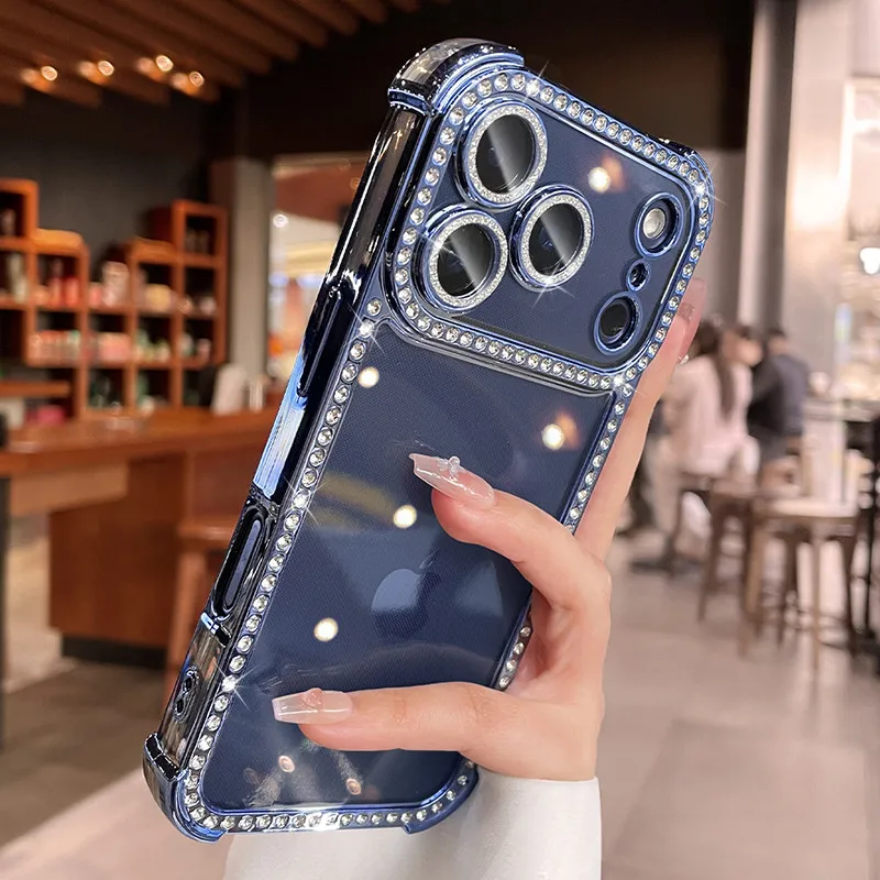 Capa Protetora Para Câmera (azuis Para Iphone 16 Pro Max) Com Proteção Contra Quedas Por Airbag, Transparente.