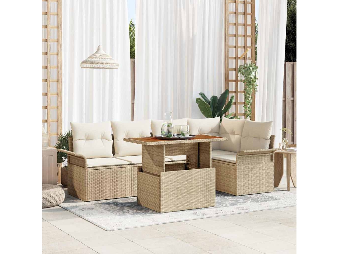 Vidaxl Conjunto De Sofá De Jardim 6 Unid. Bege E Creme