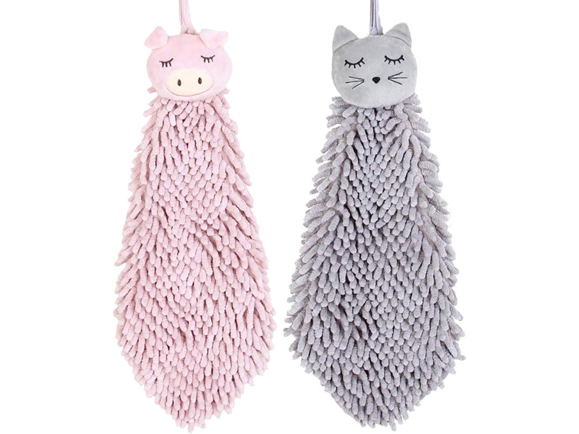 Pacote com 2 Toalhas Fofas, Macias e Divertidas com Estampa de Gato e Porco. Absorventes AQUAFORGE