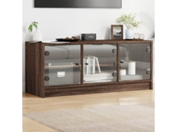 Vidaxl Móvel De Tv C/ Portas De Vidro 102x37x42 Cm Carvalho Castanho