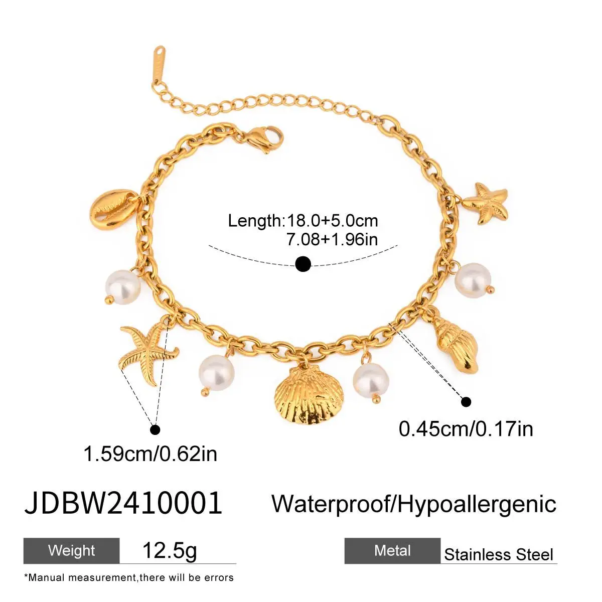 (dourado) Acessórios De Verão Com Tema Oceânico - Pulseira De Corrente Em Formato De Lágrima