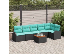 Vidaxl Conjunto De Sofá De Jardim 7 Unid. Preto E Turquesa Vime Pe