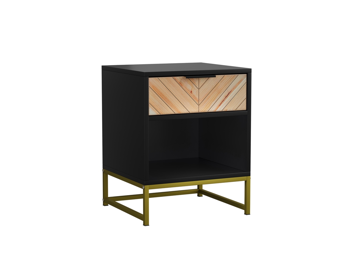 Mesa de Cabeceira Moderna com Gaveta e Prateleira Aberta (43x40x55 cm) ORBITRA COMMERCE