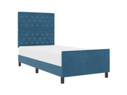 Cama De Solteiro | Camas Para Quarto | Cama Box Com Cabeceira Azul Escuro 90 X 200 Cm Veludo
