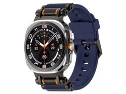 Bracelete Para Samsung Galaxy Watch Ultra - Silicone Com Conector De Metal (47mm) - Preto E Azul