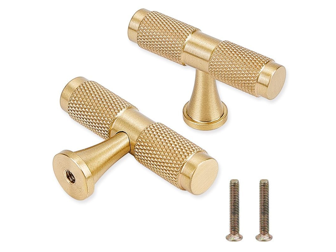 Pernas de latão dourado para móveis, em T, com furo único S/MARCA