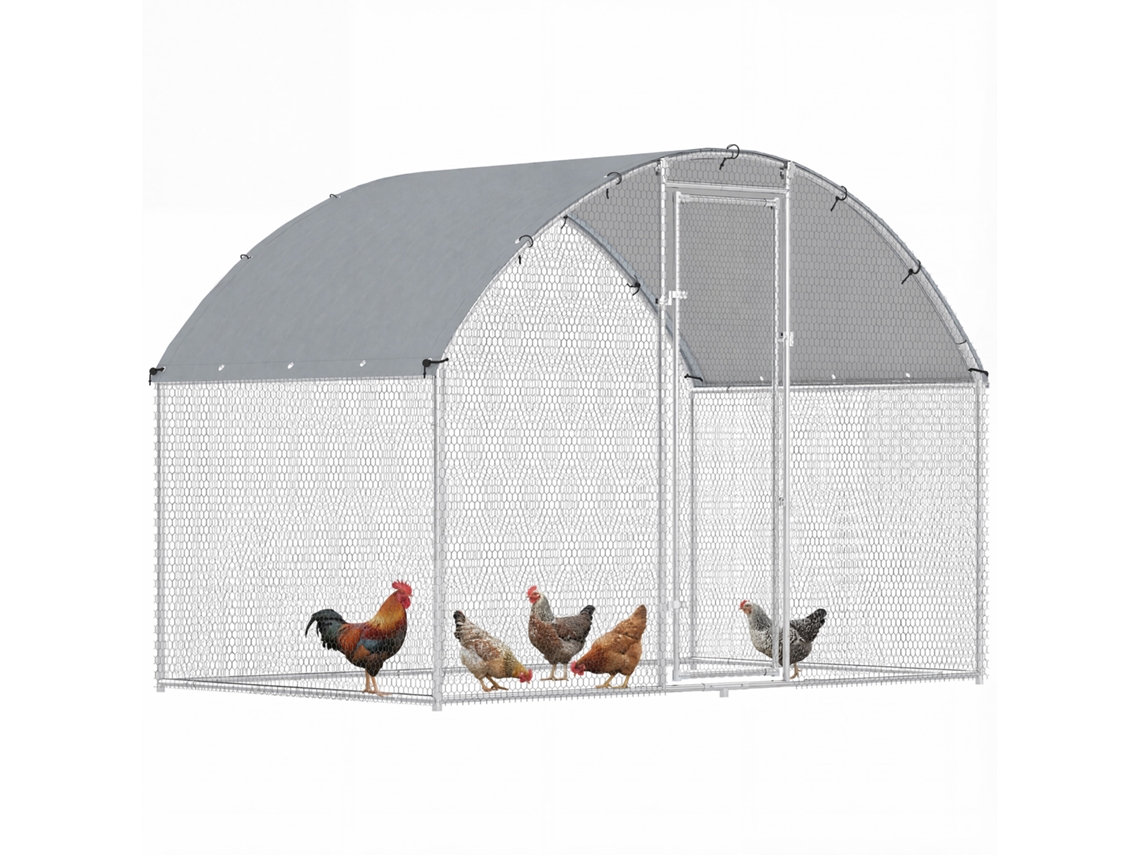 Galinheiro Externo Com Telhado Impermeável E Trava, Aço Galvanizado, 2,8 X 1,7 X 1,9 M, Prata
