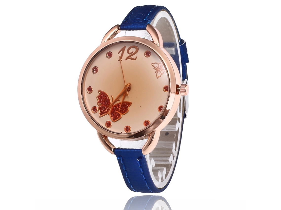 Relógio Feminino de Couro Fashion com Mostrador Redondo e Quartzo (sapphire)