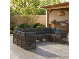 Vidaxl Conjunto De Sofá De Jardim 9 Unid. Cinzento Vime Pe