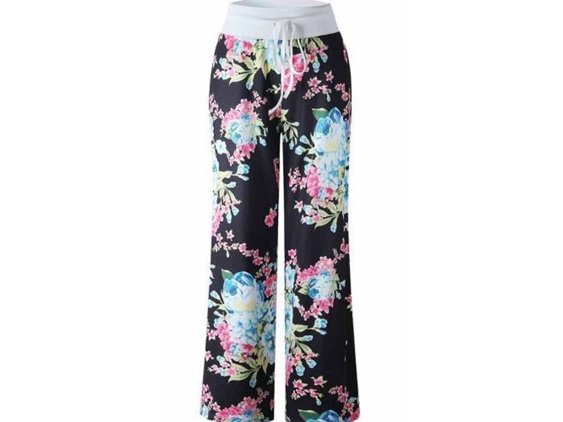 2026 pantalones de Descanso Amplios Con Cordón Elástico Y Estampado Floral, Cómodos Y Elásticos para Mujer 3xl Black4