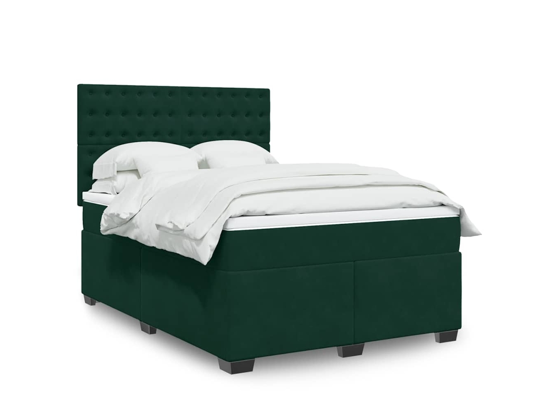 Vidaxl Cama Com Molas/colchão 140x200 Cm Veludo Verde-escuro