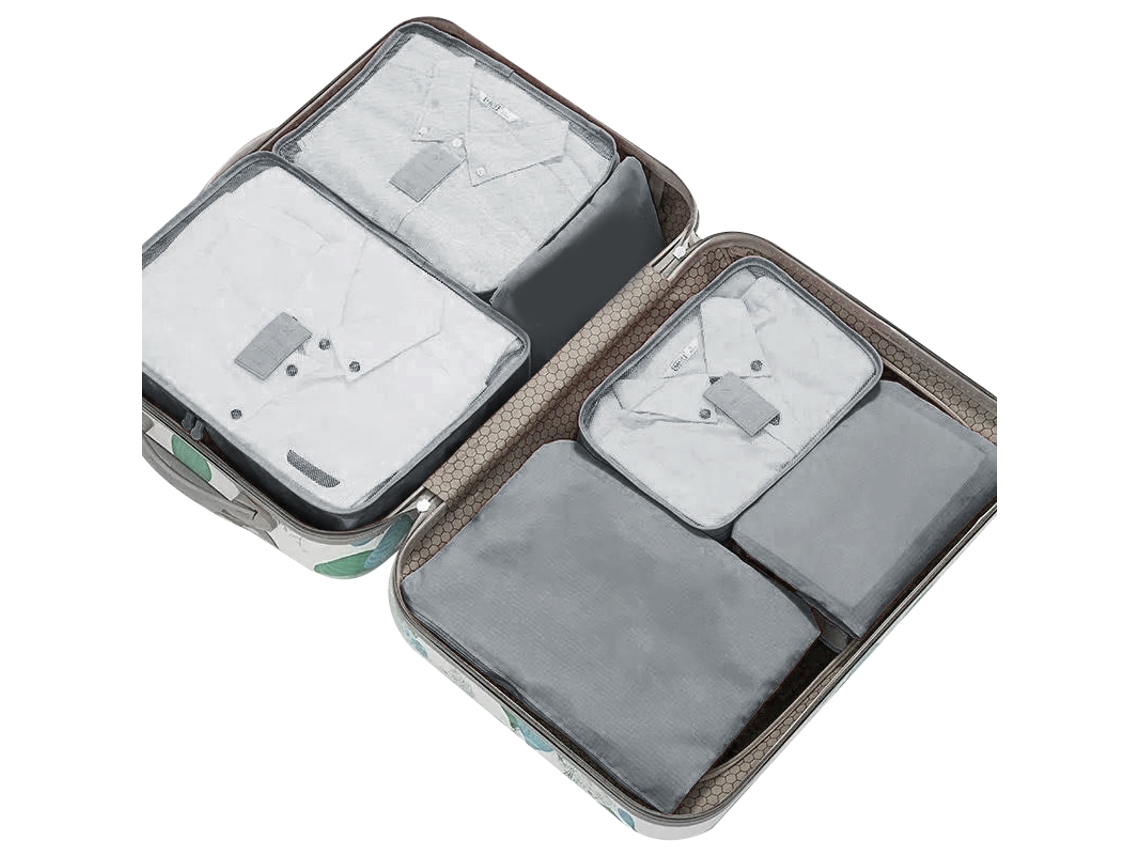 Conjunto de 7 Sacos Organizadores de Viagem Impermeáveis com Grande Capacidade para Higiene e Roupas Cinza