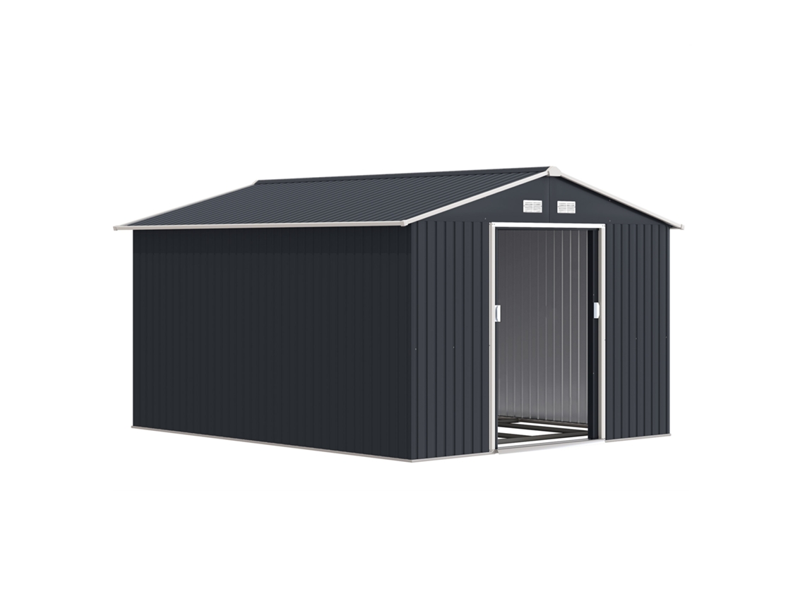 Casinha De Jardim Com 2 Portas De Correr E 4 Aberturas De Ventilação, Em Aço, 322x277x192 Cm, Cinza.